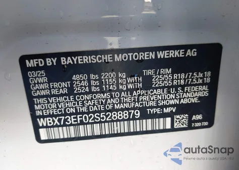 2025 BMW X1 xDrive28I z USA, uszkodzony, nr VIN WBX73EF02S5288879